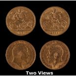 Property of a deceased estate - gold coins - two gold half sovereigns, 1907 and 1911 (2) (see