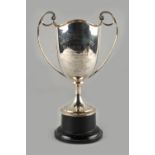 Property of a gentleman - a silver two-handled trophy cup, with engraved presentation