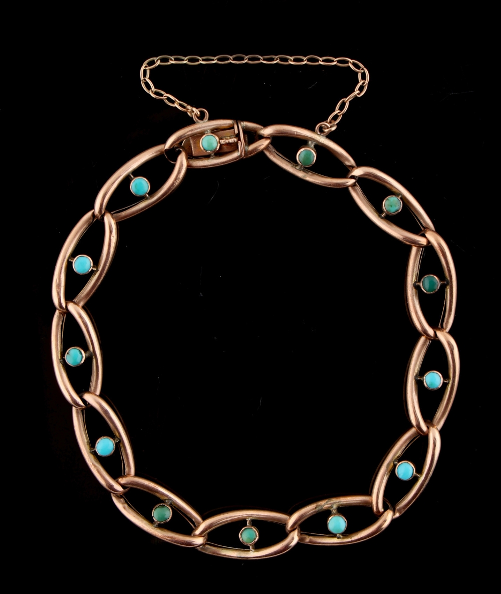 Property of a deceased estate - a Victorian 9ct gold chain link bracelet set with turquoise, with