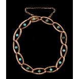 Property of a deceased estate - a Victorian 9ct gold chain link bracelet set with turquoise, with