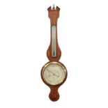 Property of a lady - a 19th century mahogany & inlaid banjo barometer, the silvered dial engraved