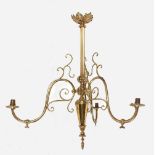 Property of a lady - a brass triple ceiling light, approximately 33ins. (84cms.) high (see