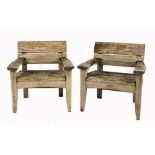 Property of a lady - a pair of rustic slatted wood garden chairs, by Luke Hughes & Company, Covent