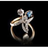 An attractive late 19th / early 20th century yellow gold sapphire & diamond floriform ring, the