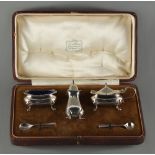 Property of a gentleman - a silver three piece composite condiment set, with spoons, Birmingham