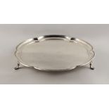 Property of a lady - a silver salver or waiter, with beaded rim & hoof feet, Mappin & Webb,