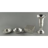 Property of a lady - a silver cigarette box, Birmingham 1911; together with a silver spill vase,