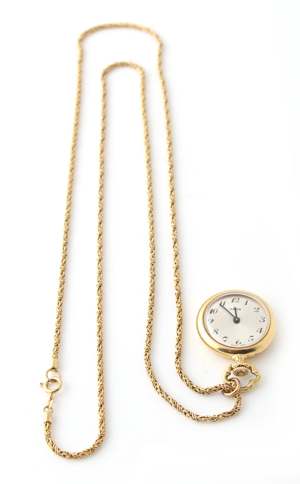Property of a lady - an 18ct gold & blue enamel fob watch, the dial marked 'HENN, on 9ct gold