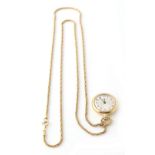Property of a lady - an 18ct gold & blue enamel fob watch, the dial marked 'HENN, on 9ct gold