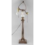 Property of a lady - a silver plated Corinthian column table lamp, adapted to electricity, (