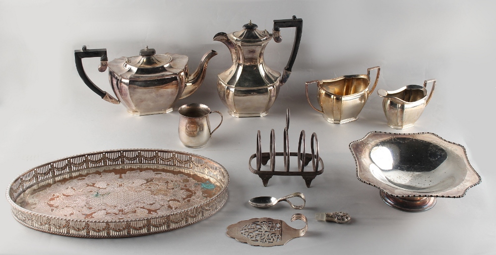 Property of a gentleman - a small quantity of silver plated items including a four-piece tea-set (