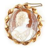 Property of a deceased estate - a large Victorian oval shell cameo brooch depicting an angel, in