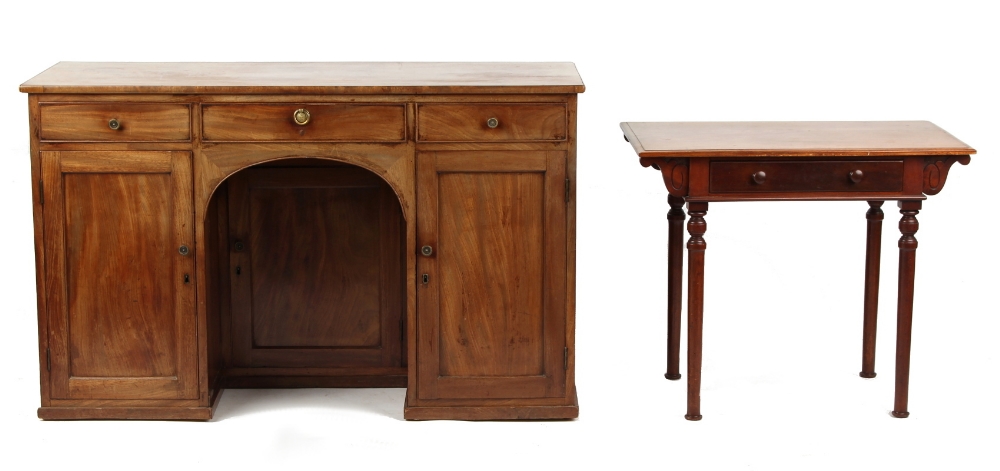 Property of a gentleman - a 19th century mahogany desk with an arrangement of three drawers above