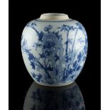 A Chinese blue & white ovoid ginger jar, 18th century, painted in pale blue with a continuous