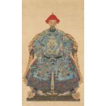 A 19th century Chinese scroll painting on paper depicting a seated male dignitary, the painting 55