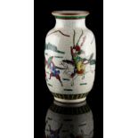 A late 19th / early 20th century Chinese crackleware vase depicting warriors in landscape, 7.