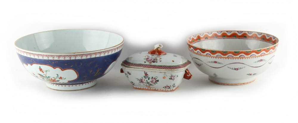 Property of a lady - two 18th century Chinese punch bowls; together with a small 18th century