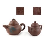 Property of a lady - two Chinese Yixing teapots, both with impressed seal marks to undersides & to