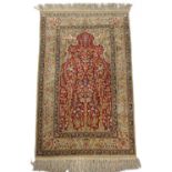 Property of a gentleman - a Persian part silk 'Tree of Life' prayer rug, 56 by 36ins. (142 by