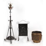 Property of a deceased estate - an early 20th century black painted wrought iron adjustable lamp