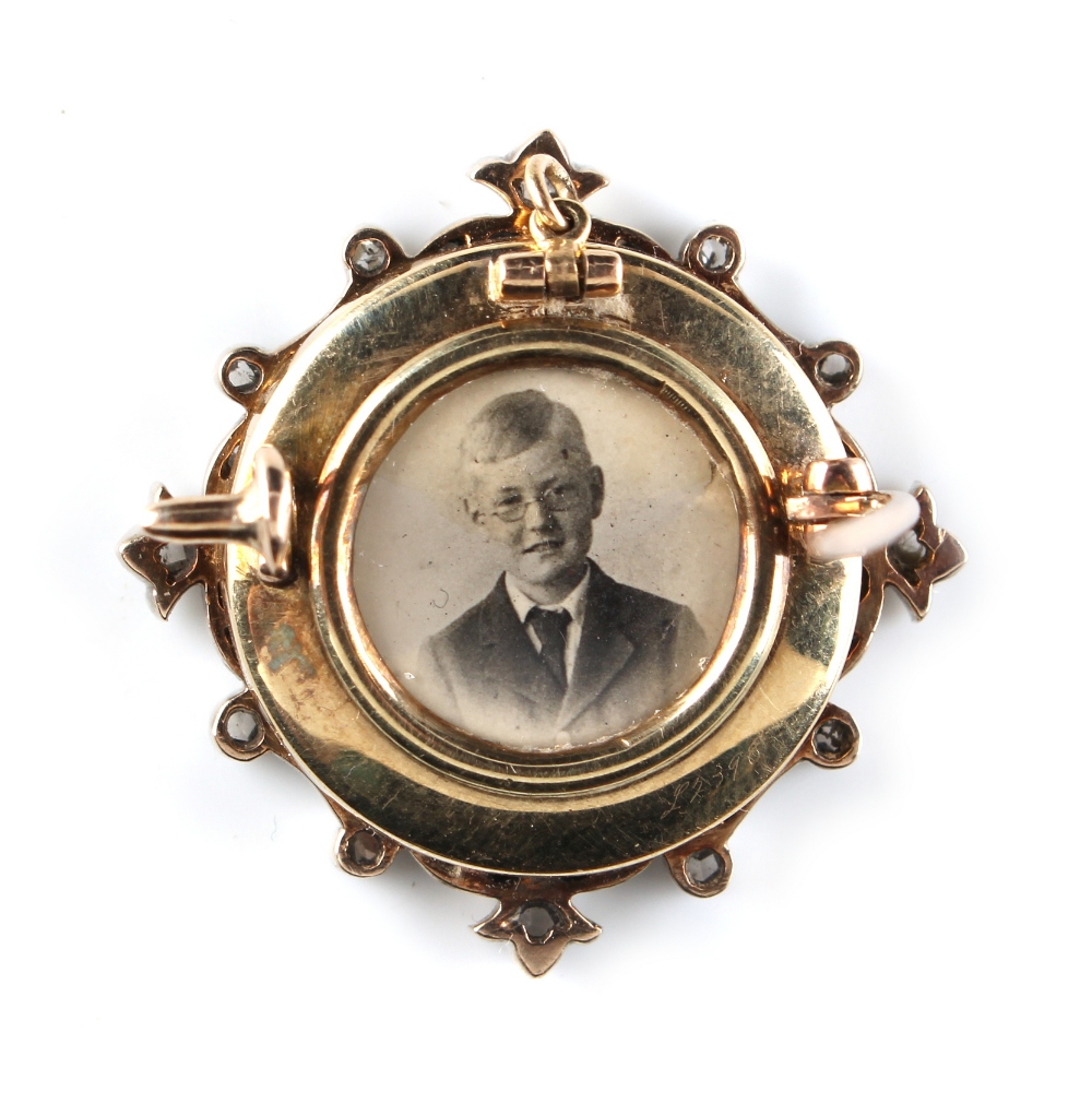 A diamond & pale blue guilloche enamel pendant brooch, with portrait photograph to reverse, 1. - Image 2 of 2