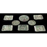 Five 19th century Chinese Canton shaped rectangular dishes, each approximately 8.75ins. (22.2cms.)