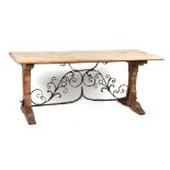 Property of a deceased estate - a Spanish pine & wrought iron refectory table, 72ins. (183cms.) long