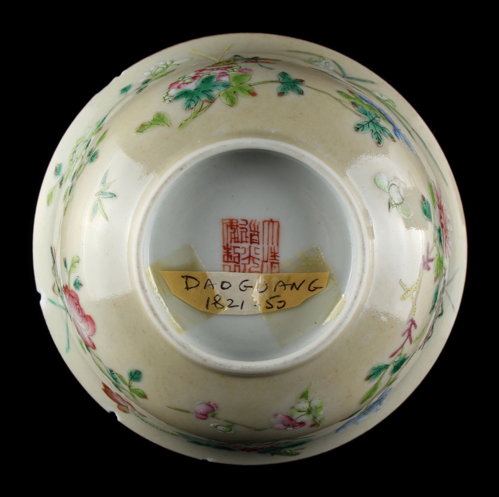 Property of a lady - a Chinese famille rose cricket bowl, painted with crickets & flowers on a - Image 2 of 2