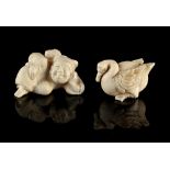 Property of a gentleman - two Japanese carved ivory netsukes, late 19th / early 20th century, one