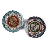 A pair of Japanese cloisonne barbed circular plates, circa 1900, each decorated with a central