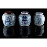 Property of a gentleman - a graduated set of three 19th century Chinese provincial blue & white