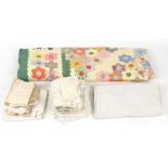 Property of a gentleman - a box containing assorted textiles including a patchwork quilt, 109 by