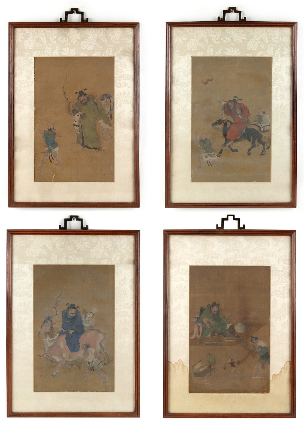 A set of four Chinese paintings on silk depicting deities & mythical figures, 18th / 19th century,