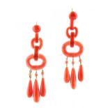 A pair of coral link drop earrings, probably en suite with the preceding lot, for pierced ears, each