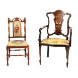 Property of a lady - an Edwardian rosewood & marquetry inlaid salon elbow chair; together with a