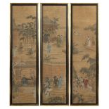 A set of three 19th century Chinese paintings on paper depicting dignitaries & attendants on