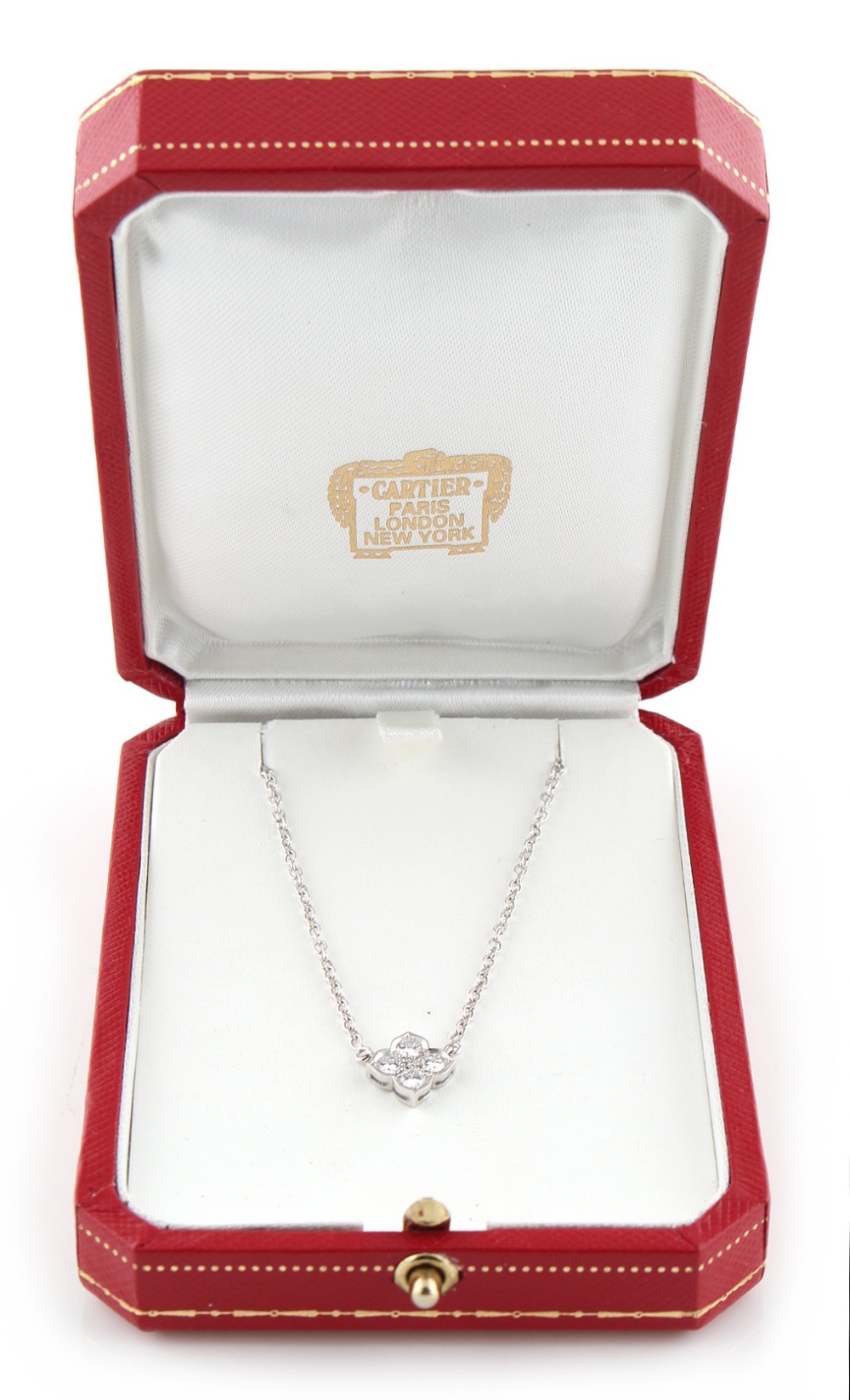 A Cartier 18ct white gold & diamond stylised flowerhead pendant on chain necklace, set with five - Image 2 of 2