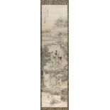A Chinese painting on paper depicting seven Immortals in landscape, early 20th century, with