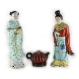 Property of a lady - two Chinese polychrome glazed porcelain figures of ladies, 20th century,