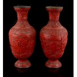 Property of a lady - a pair of Chinese cinnabar lacquer vases, late 19th / early 20th century,