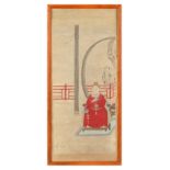 A late 19th / early 20th century Chinese painting on paper depicting a dignitary seated on