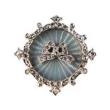 A diamond & pale blue guilloche enamel pendant brooch, with portrait photograph to reverse, 1.