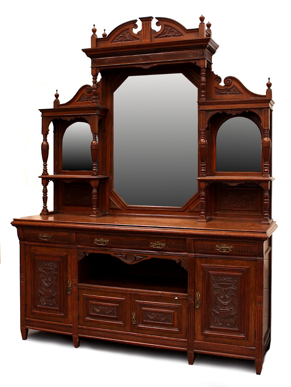 Property of a deceased estate - a late Victorian carved oak mirror-back sideboard, 78ins. (