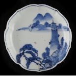 Property of a lady - a Chinese blue & white ko-sometsuke dish, 17th century, with barbed rim,