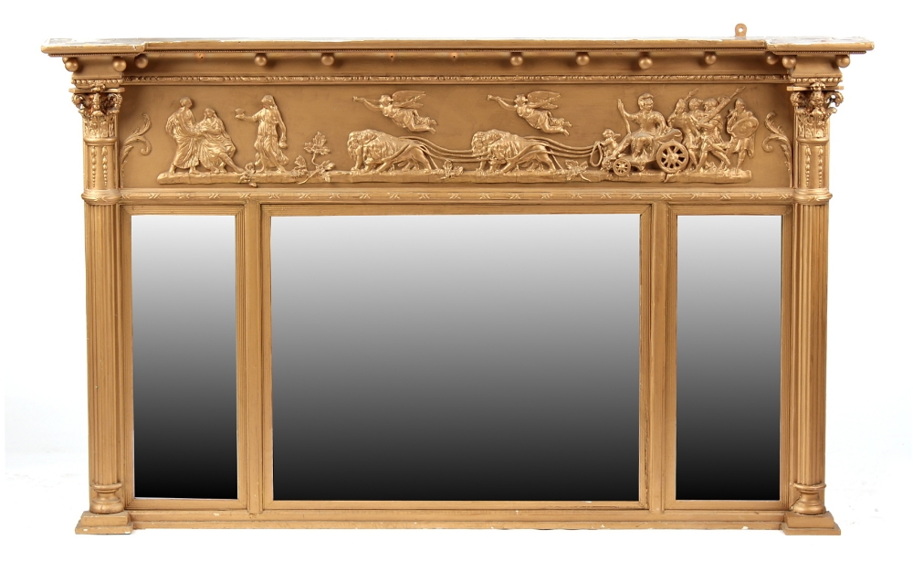 Property of a gentleman - an early 19th century Regency period later gilt painted overmantel mirror,