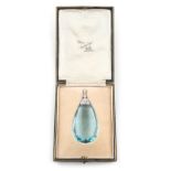 A very large & rare pear shaped cut aquamarine pendant, with diamond set collar & suspension loop,