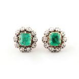 A good pair of Georgian yellow gold emerald & diamond cluster earrings, with post & butterfly