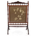 Property of a deceased estate - an Edwardian walnut firescreen with Japanese embroidered silk