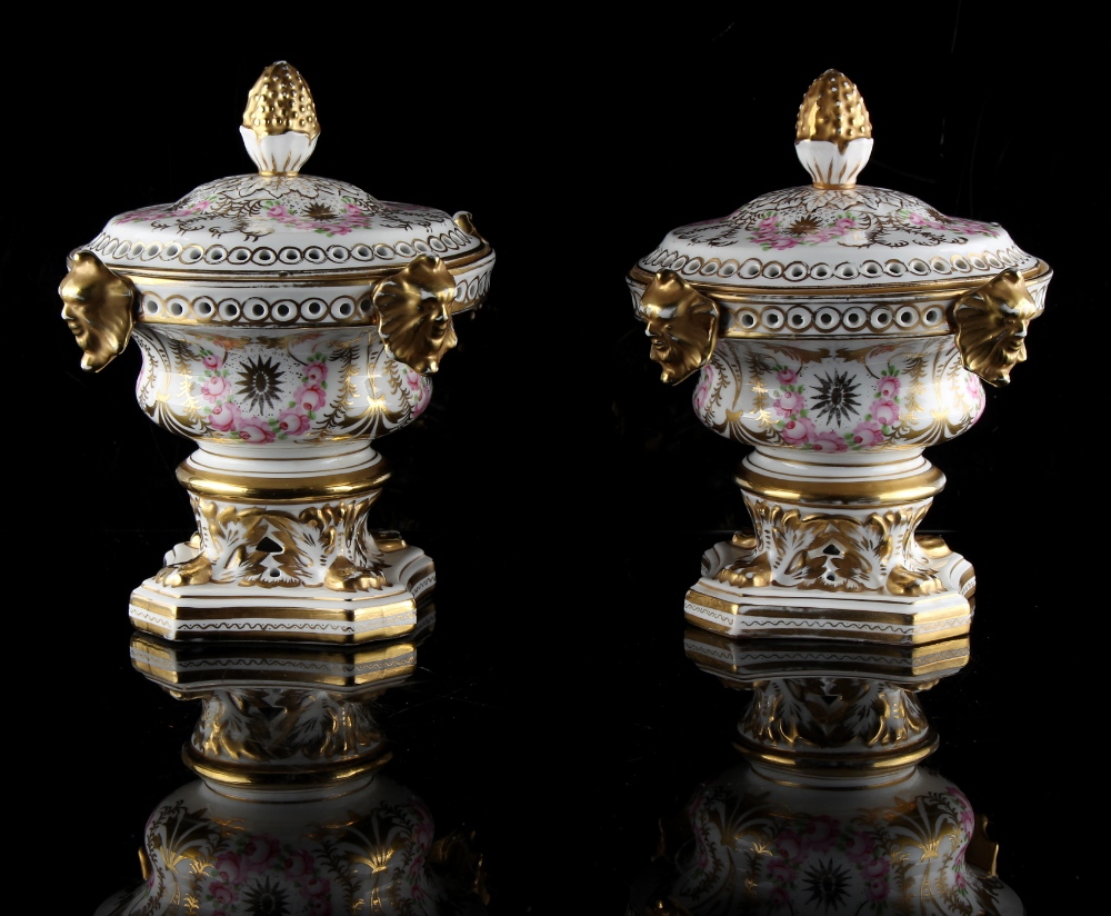 Property of a gentleman - a pair of Continental porcelain pot pourri vases & covers, in the Derby