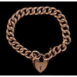Property of a deceased estate - a 9ct gold chain bracelet with heart shaped padlock clasp,